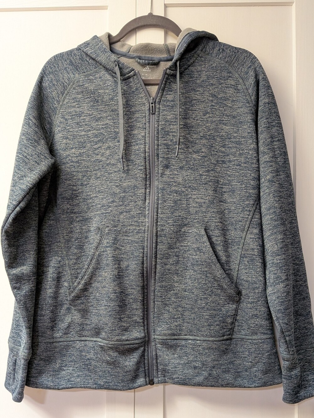 ADIDAS Climawear, Full-Zip Hooded Sweatshirt - Heather Slate Blue, Size Large